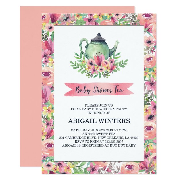 Pink Floral Baby Shower Tea Party Invitation