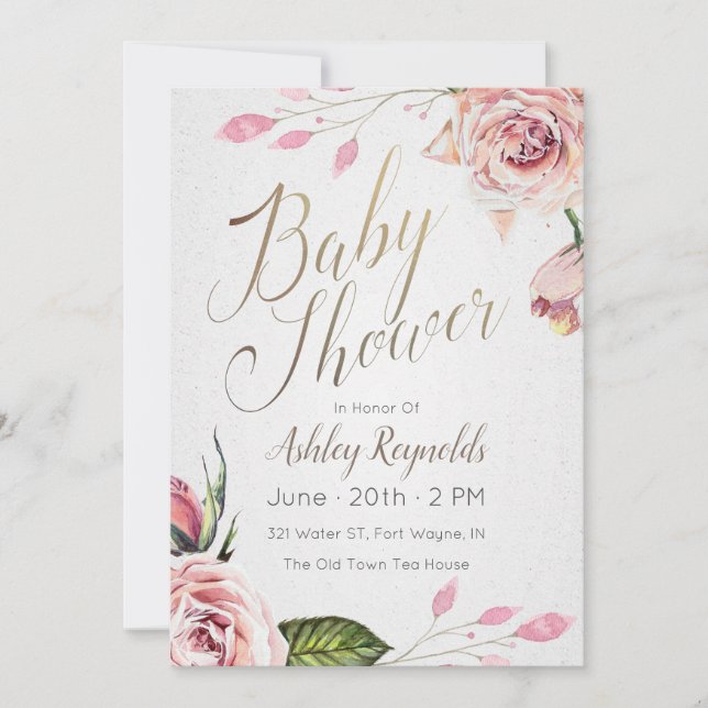 Pink Floral Baby Shower Tea Party Invitation (Front)