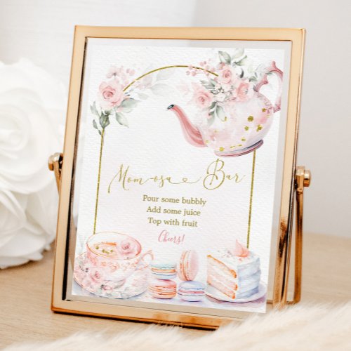 Pink Floral Baby Shower Tea Party Momosa Bar Poster