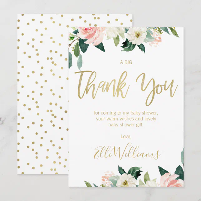 Pink Floral Baby Shower Thank You Card | Zazzle