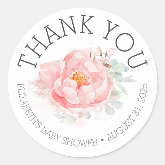 Pink Floral Baby Shower Thank You Classic Round Sticker | Zazzle