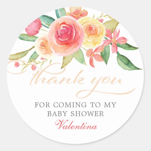 Pink Floral Baby Shower Thank You Classic Round Sticker