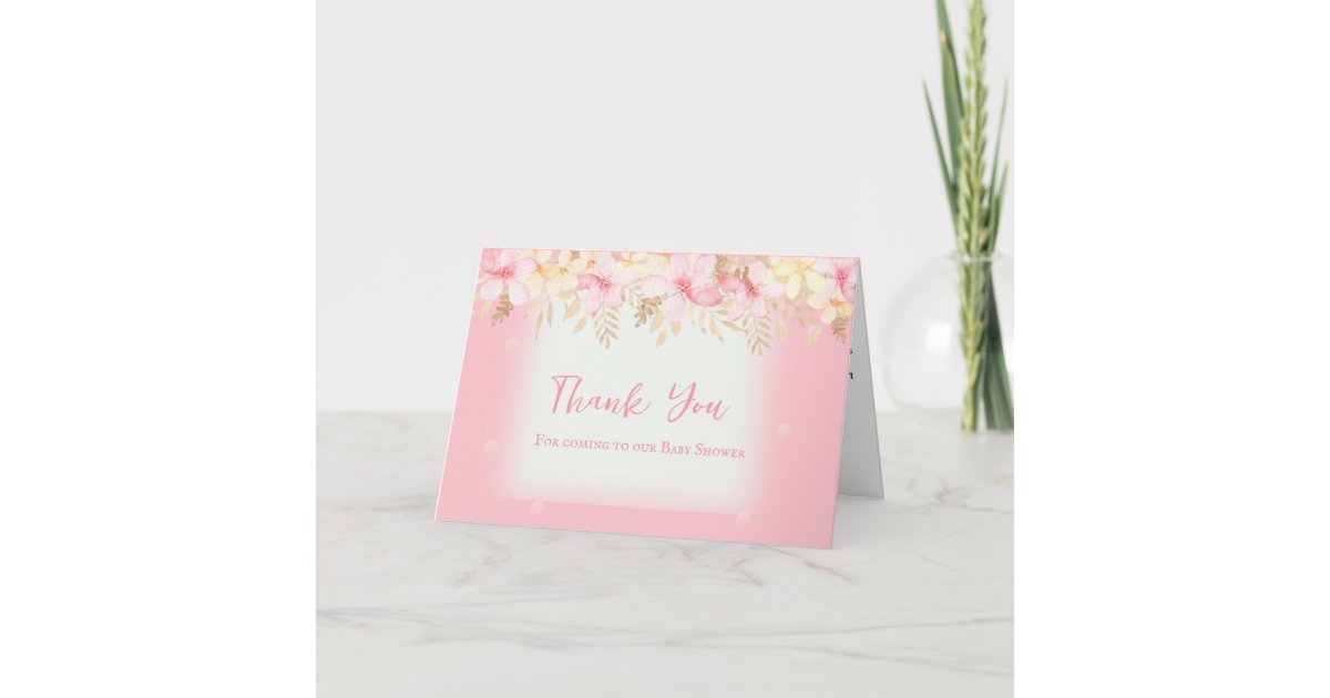 Pink Floral Baby Shower Thank You Note Card | Zazzle