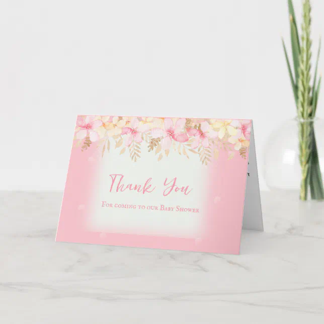 Pink Floral Baby Shower Thank You Note Card | Zazzle