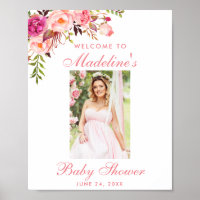 Pink Floral Baby Shower Welcome Photo Poster