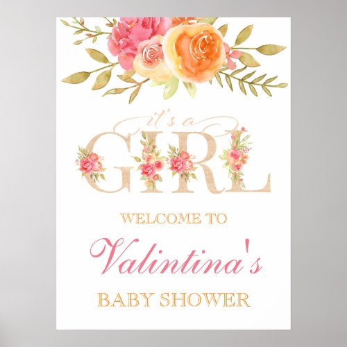 Pink Floral Baby Shower Welcome Poster
