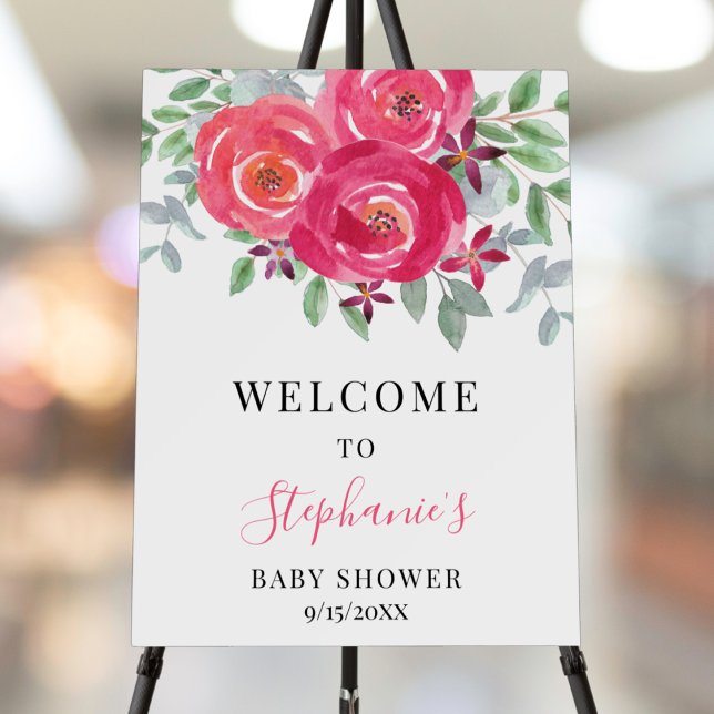 Pink Floral Baby Shower Welcome Sign (Creator Uploaded)