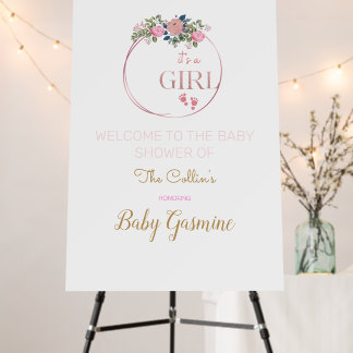 Pink Floral Baby Shower Welcome Signage Editable Foam Board
