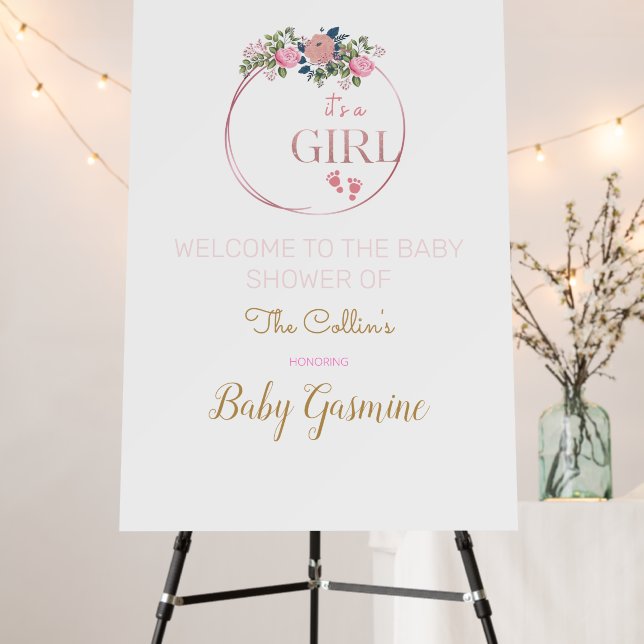 Pink Floral Baby Shower Welcome Signage Editable Foam Board (In Situ (Stand))