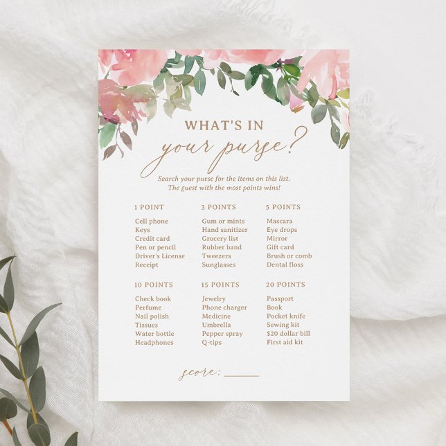 Pink Floral Baby Shower What's In Your Purse Game Invitation (Creator Uploaded)