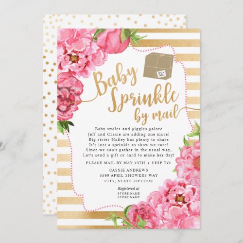 Pink Floral Baby Sprinkle by mail baby shower Invitation