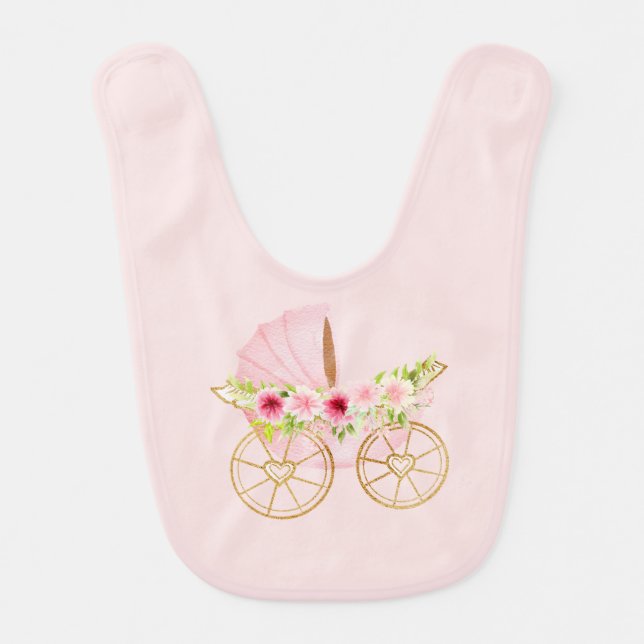 Pink Floral Baby Stroller Baby Bib (Front)
