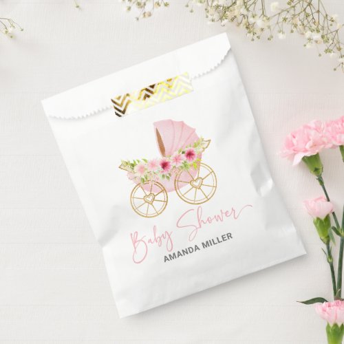 Pink floral Baby Stroller Baby Shower Typography Favor Bag