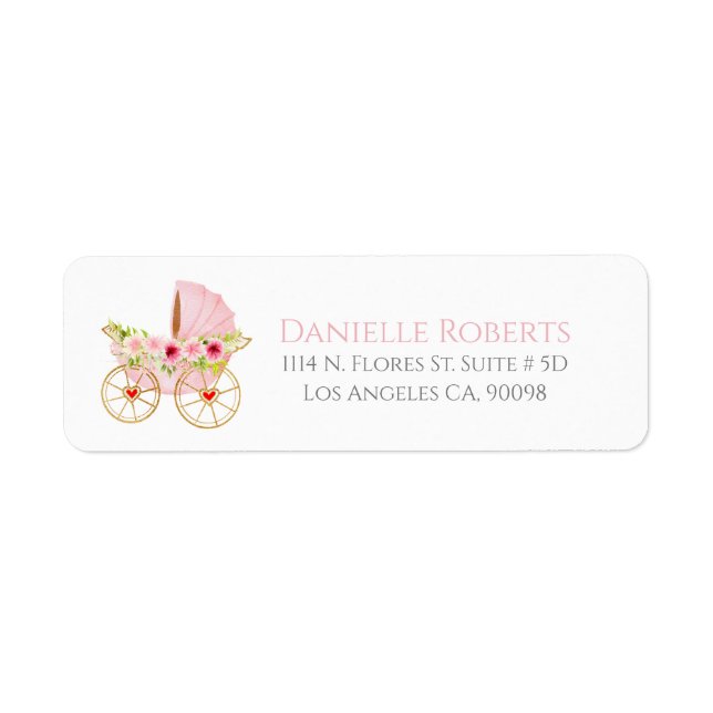 Pink Floral baby stroller Label (Front)