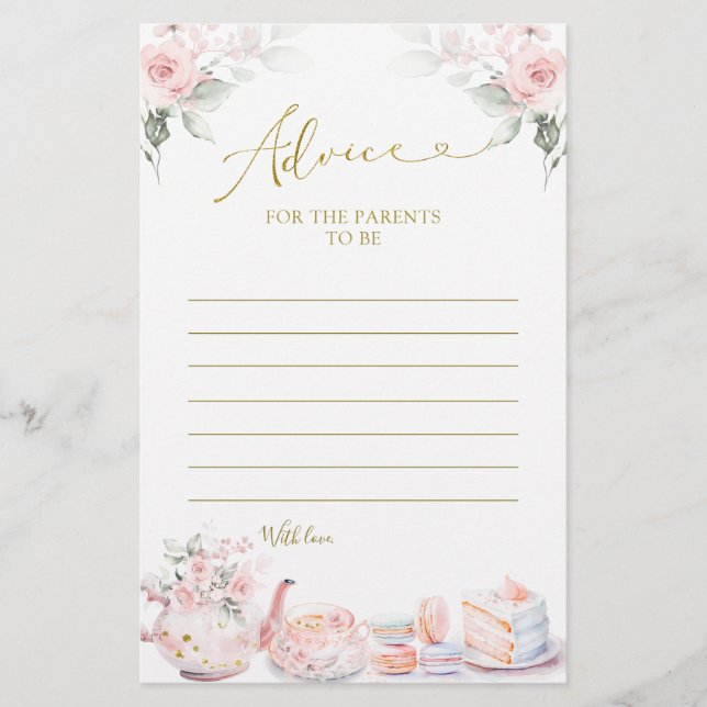 Pink Floral Baby Tea Party Advice for Parents (Front)