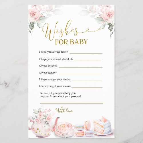 Pink Floral Baby Tea Party Wishes for Baby