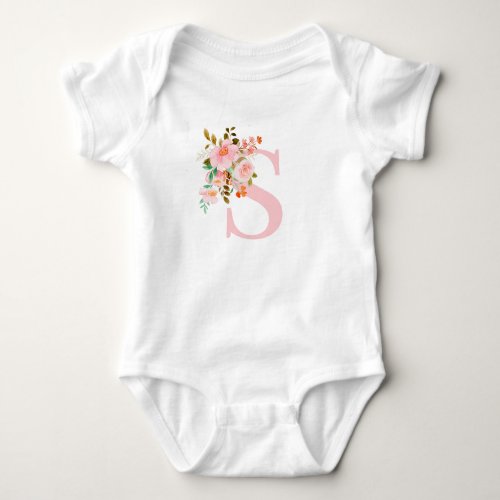 Pink floral baby top baby name monogram lettering baby bodysuit