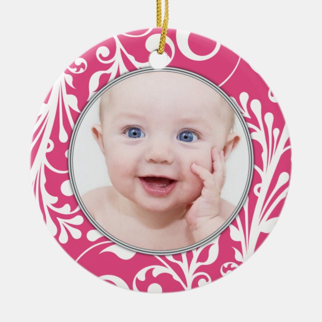 Pink Floral Baby's First Christmas Ornament (Front)
