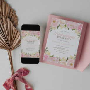 Pink Floral Bachelorette Weekend Itinerary Invitation