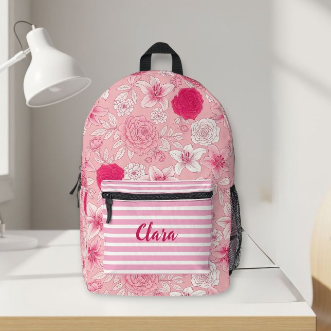 Pink Floral Backpack Personalized with Name - Girl (Creator Uploaded)
