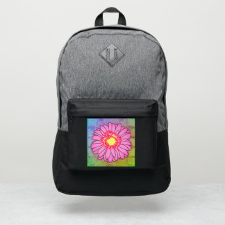 Pink Floral Backpack with Muliticolored Background
