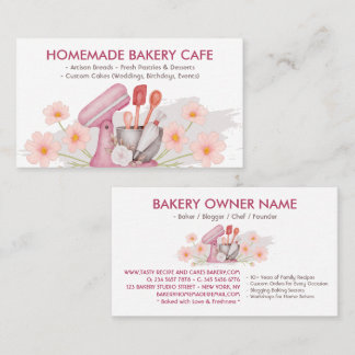 Pink Floral Bakery Chef Baking Business Card