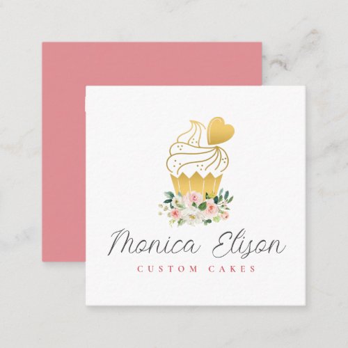 pink floral bakery logo square business card