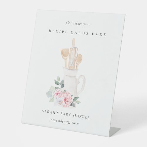 Pink Floral Baking Utensil Recipe Card Baby Shower Pedestal Sign