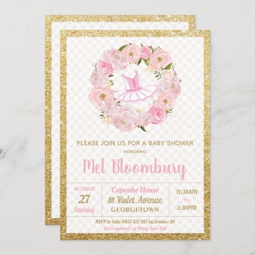 Pink Floral Ballerina Baby Shower Invitation Girl