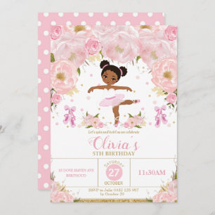 Pink Floral Ballerina Birthday Tutu Ballet Dance Invitation