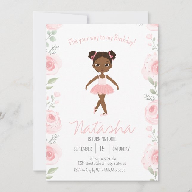 Pink Floral Ballerina Birthday Tutu Ballet Dance Invitation (Front)