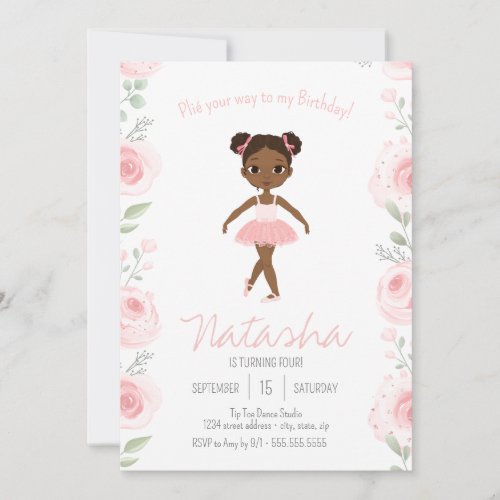 Pink Floral Ballerina Birthday Tutu Ballet Dance Invitation