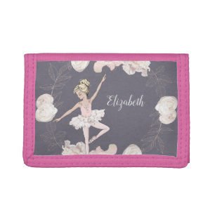 Pink Floral Ballerina Blonde Girl Personalized Tri-fold Wallet