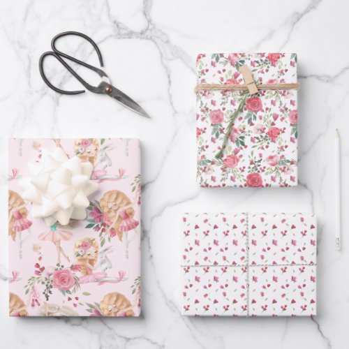 Pink Floral Ballerina Bunny Wrapping Paper Sheets