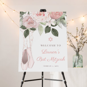 Pink Floral Ballet Bat Mitzvah Welcome Foam Board