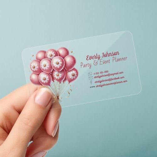 Pink Floral Balloon Cluster Event Planner Clear Business Cards