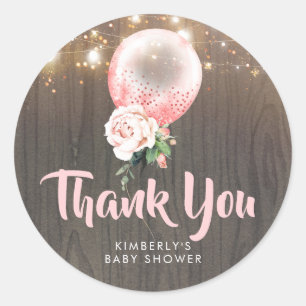 Pink Floral Balloon Garland Rustic Baby Shower Classic Round Sticker