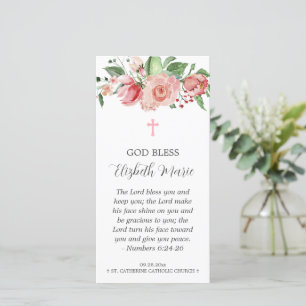 Pink Floral Baptism Bookmark Favor for Girls Thank You Card