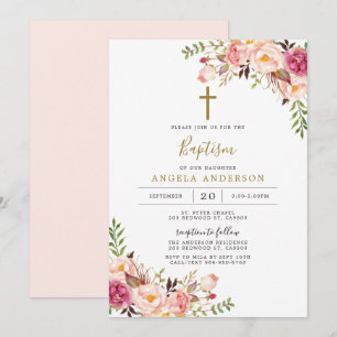 Pink Floral Baptism/Christening Invitation
