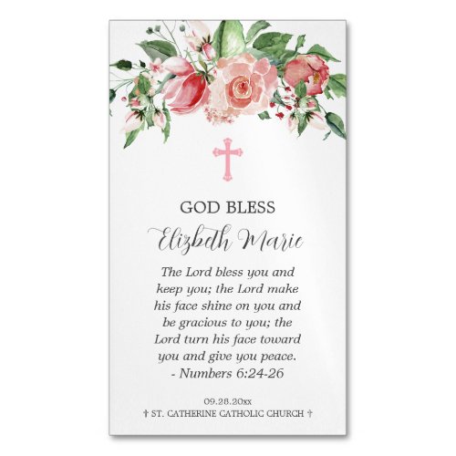 Pink Floral Baptism for Girls Magnet Party Favors