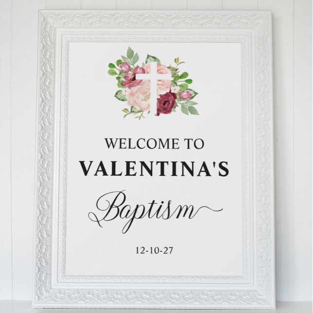 Pink Floral Baptism Girl Welcome Poster (Creator Uploaded)