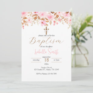 Pink Floral Baptism Invitation