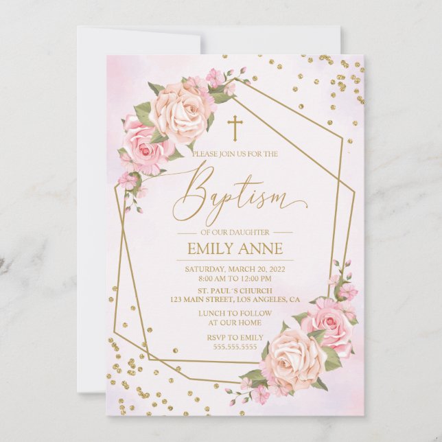 Pink Floral Baptism Invitation (Front)