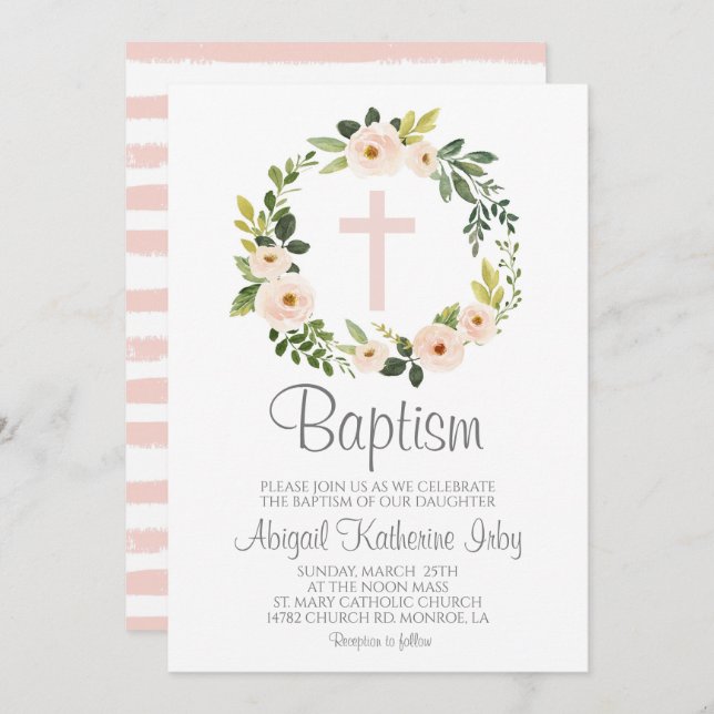 Pink Floral Baptism Invitation (Front/Back)