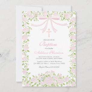Pink floral Baptism Invitation, Girl Baptism,  Invitation