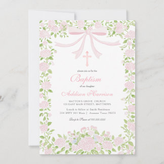 Pink floral Baptism Invitation, Girl Baptism, Invitation