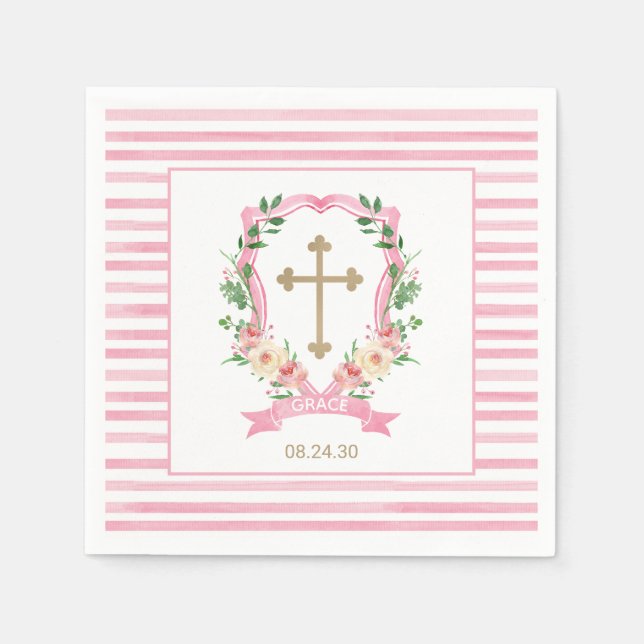 Pink Floral Baptism Napkins (Front)