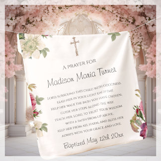 Pink Floral | Baptism Prayer  Baby Blanket