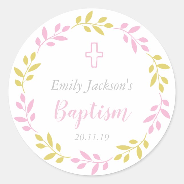 Pink Floral Baptism Sticker Tags (Front)