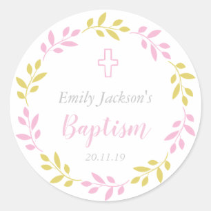 Pink Floral Baptism Sticker Tags